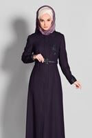 Hijab clothing PLUM HOODED BELTED COAT 9634 
