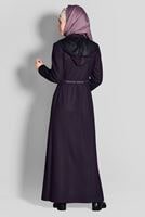 Hijab clothing PLUM HOODED BELTED COAT 9634 