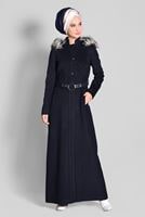 Tesettür giyim LACİVERT KAPÜŞONLU HAKİM YAKA MANTO 9679 