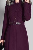 Hijab clothing PLUM FAUX-FUR-TRIM HOODED MANDARIN COLLAR COAT 9679 