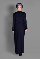 Tesettür giyim LACİVERT BELİ BONCUK İŞLEMELİ HAKİM YAKA MANTO 9680 