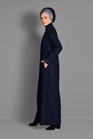 Tesettür giyim LACİVERT BELİ BONCUK İŞLEMELİ HAKİM YAKA MANTO 9680 