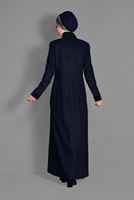 Tesettür giyim LACİVERT BELİ BONCUK İŞLEMELİ HAKİM YAKA MANTO 9680 