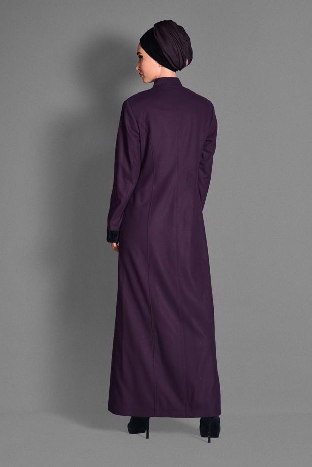 Tesettür giyim MÜRDÜM BELİ BONCUK İŞLEMELİ HAKİM YAKA MANTO 9680  - TRENDTESETTÜR