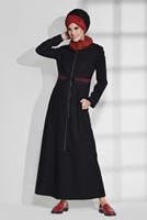 Vêtements hijab NOIR MANTEAU À LIGNÉ AVEC CAPUCHE 9681 