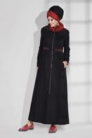 Vêtements hijab NOIR MANTEAU À LIGNÉ AVEC CAPUCHE 9681 