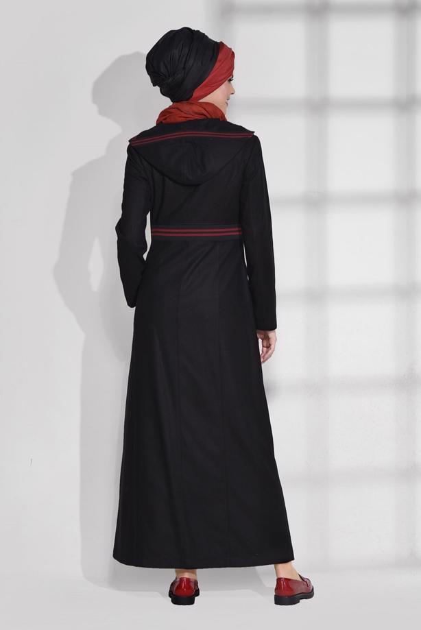 Vêtements hijab NOIR MANTEAU À LIGNÉ AVEC CAPUCHE 9681  - TRENDTESETTÜR