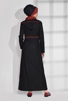 Vêtements hijab NOIR MANTEAU À LIGNÉ AVEC CAPUCHE 9681 