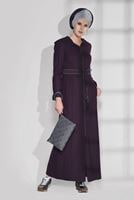 Hijab clothing PLUM STRIPPED HOODED COAT 9681 