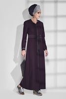 Hijab clothing PLUM STRIPPED HOODED COAT 9681 