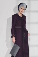 Hijab clothing PLUM STRIPPED HOODED COAT 9681 