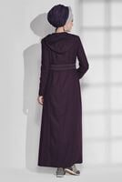 Hijab clothing PLUM STRIPPED HOODED COAT 9681 