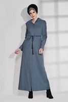 Hijab clothing GREEN STRIPPED HOODED COAT 9681 