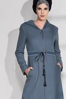 Hijab clothing GREEN STRIPPED HOODED COAT 9681 