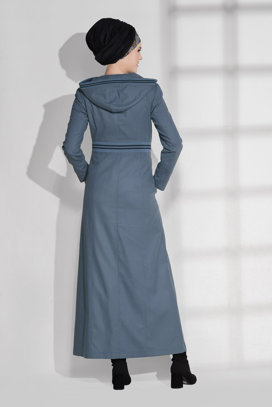 Hijab clothing GREEN STRIPPED HOODED COAT 9681 