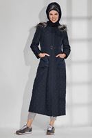 Tesettür giyim LACİVERT KAPÜŞONLU CEPLİ KAPİTONE MANTO 9695 