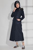 Tesettür giyim LACİVERT KAPÜŞONLU CEPLİ KAPİTONE MANTO 9695 