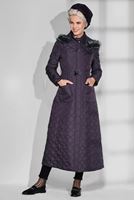 Tesettür giyim MÜRDÜM KAPÜŞONLU CEPLİ KAPİTONE MANTO 9695 