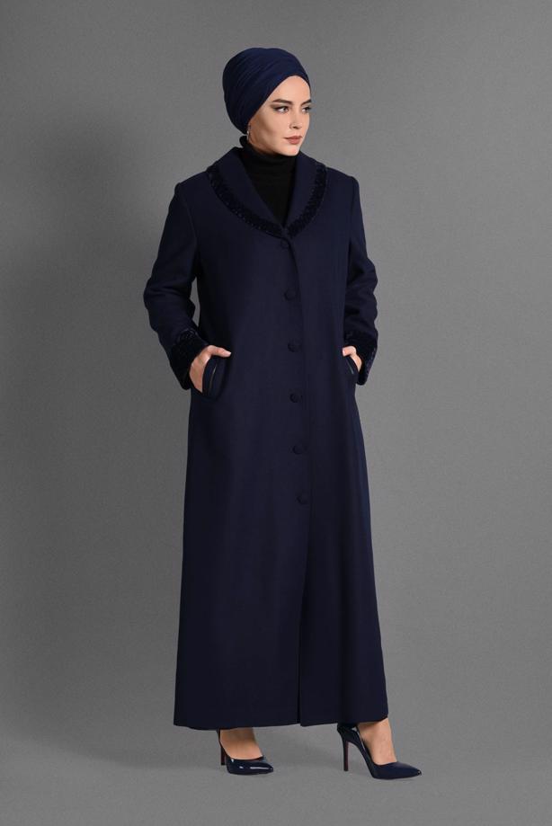 Vêtements hijab BLEU MARINE MANTEAU À BOUTONNÉ 9696  - TRENDTESETTÜR