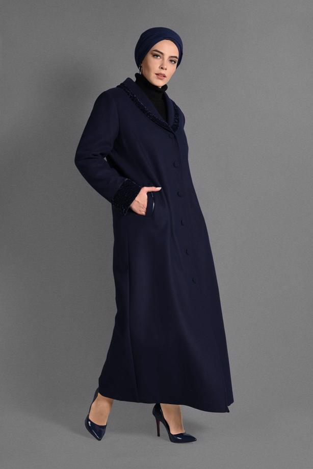 Vêtements hijab BLEU MARINE MANTEAU À BOUTONNÉ 9696  - TRENDTESETTÜR