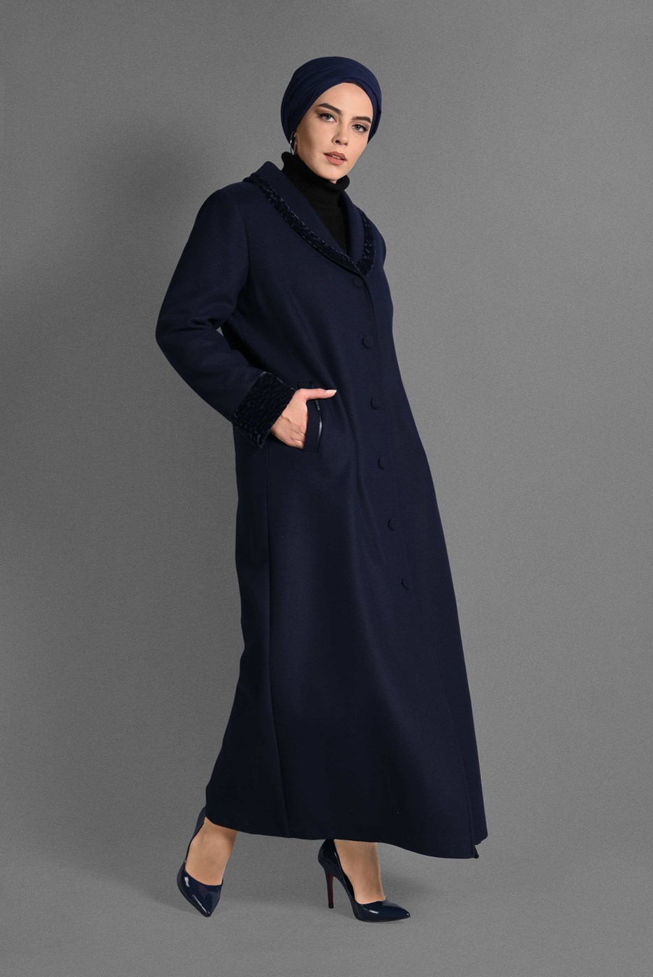 Vêtements hijab BLEU MARINE MANTEAU À BOUTONNÉ 9696