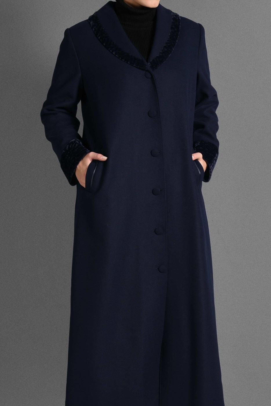 Vêtements hijab BLEU MARINE MANTEAU À BOUTONNÉ 9696