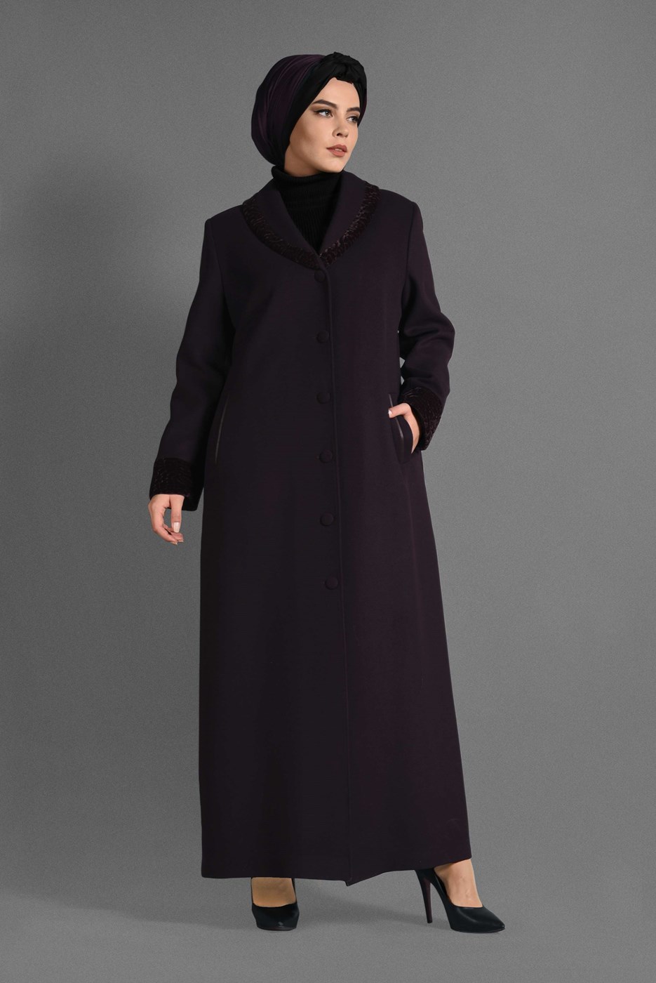 Vêtements hijab POURPRE MANTEAU À BOUTONNÉ 9696 
