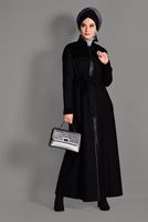 Tesettür giyim SİYAH BONCUK DETAYLI HAKİM YAKA MANTO 9715 