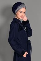 Tesettür giyim LACİVERT BONCUK DETAYLI HAKİM YAKA MANTO 9715 