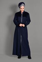 Tesettür giyim LACİVERT BONCUK DETAYLI HAKİM YAKA MANTO 9715 