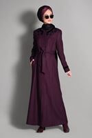 Hijab clothing CLARET RED FLORAL DETAILED COAT 9716 