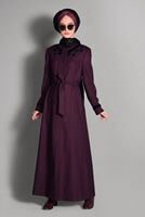 Hijab clothing CLARET RED FLORAL DETAILED COAT 9716 