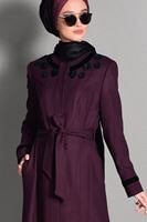 Hijab clothing CLARET RED FLORAL DETAILED COAT 9716 