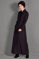 Hijab clothing BLACK MANDARIN COLLAR TIE-WAIST COAT 9717 