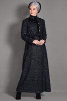 Tesettür giyim SİYAH HAKİM YAKA KUŞAKLI MANTO 9717