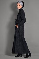 Tesettür giyim SİYAH HAKİM YAKA KUŞAKLI MANTO 9717