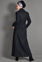 Tesettür giyim SİYAH HAKİM YAKA KUŞAKLI MANTO 9717