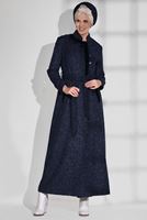 Tesettür giyim LACİVERT HAKİM YAKA KUŞAKLI MANTO 9717