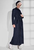Tesettür giyim LACİVERT HAKİM YAKA KUŞAKLI MANTO 9717