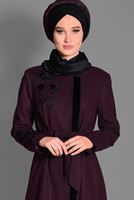 Tesettür giyim BORDO NAKIŞ DETAYLI CEPLİ MANTO 9731 