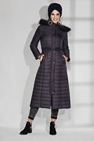 Tesettür giyim MÜRDÜM BİYELİ KAPİTONE MANTO 9746