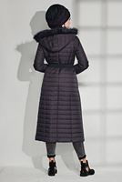 Tesettür giyim MÜRDÜM BİYELİ KAPİTONE MANTO 9746