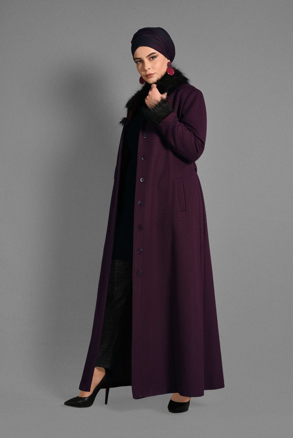 Vêtements hijab PRUNE CABAN À BOUTONNÉ 9755 