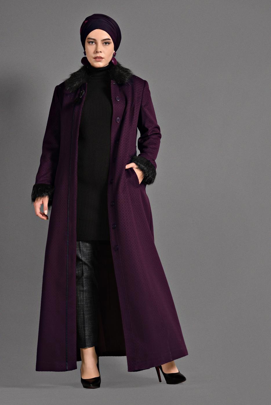Hijab clothing PURPLE BUTTONED COAT 9755 