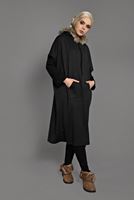 Tesettür giyim SİYAH KAPÜŞONLU CEP DETAYLI PANÇO  35181