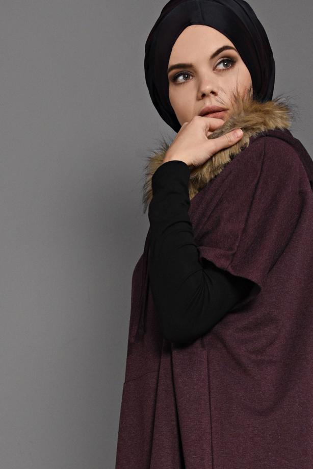 Tesettür giyim  KAPÜŞONLU CEP DETAYLI PANÇO  35181 - TRENDTESETTÜR