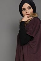 Tesettür giyim BORDO KAPÜŞONLU CEP DETAYLI PANÇO  35181