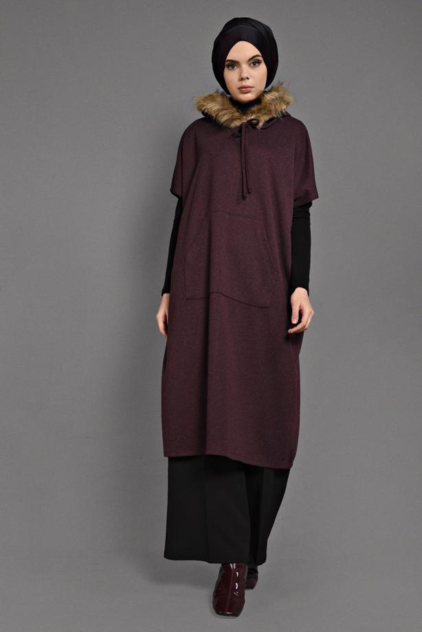 Tesettür giyim  KAPÜŞONLU CEP DETAYLI PANÇO  35181 - TRENDTESETTÜR