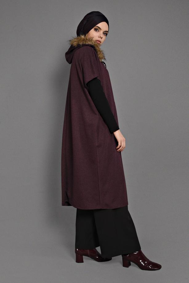 Tesettür giyim  KAPÜŞONLU CEP DETAYLI PANÇO  35181 - TRENDTESETTÜR