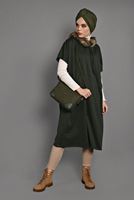 Tesettür giyim HAKİ KAPÜŞONLU CEP DETAYLI PANÇO  35181